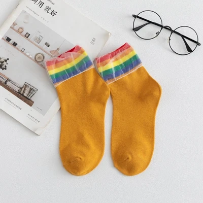 ginger Креативные сетчатые радужные полосатые хлопковые женские носки, Модные осенние милые цветные носки, высокое качество, милые Молодежные Забавные милые носки - Цвет: ginger