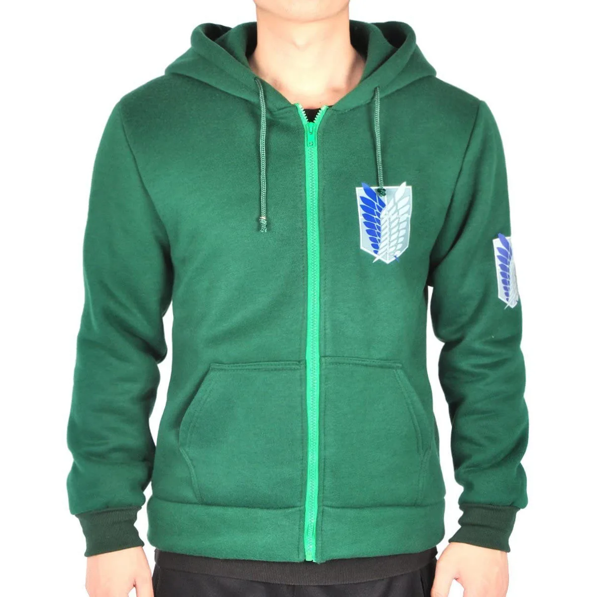 

Attack Giant Cosplay Costume Attack Giant Zip Hooded Sweater Men and Women European Size Adult Green Color Game Tops