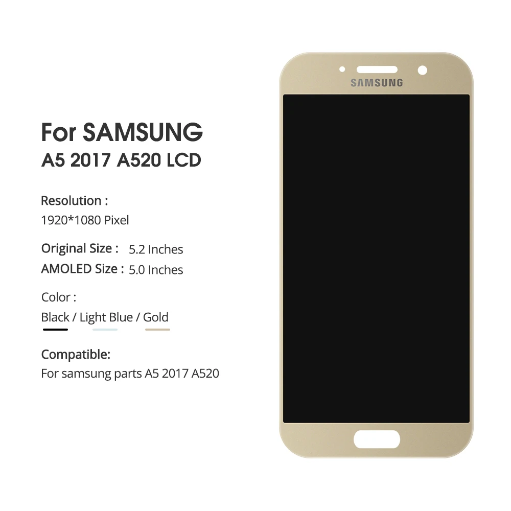 5," супер AMOLED ЖК-дисплей для SAMSUNG Galaxy A5 дисплей сенсорный экран дигитайзер A520 A520F SM-A520F Замена ЖК-дисплея