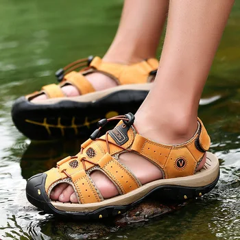

Summer Beach Sandals Men Leather Classic Roman Men Sandals 2020 Genuine Leather Men'S Sandals Slipper Outdoor Men'S Sneakers