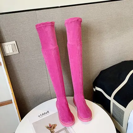 long boots rose Новинка; резиновые сапоги на платформе; модные сапоги выше колена; женские эластичные осенние черные узкие высокие сапоги; женские сапоги до бедра; Цвет Черный - Цвет: long boots rose