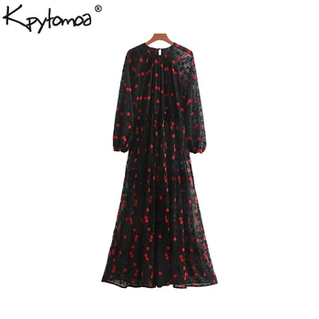 

Vintage Stylish Floral Embroidery Midi Dress Women 2020 Fashion Long Sleeve Two Pieces Sets Ladies Dresses Chic Vestidos Mujer