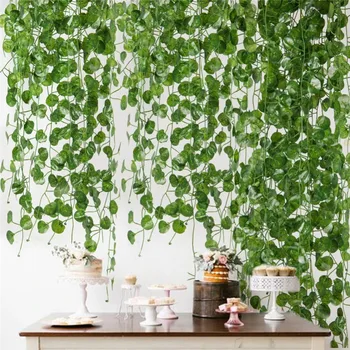 

12pcs 6.6ft Artificial Plants Crabapple Leaves Green Silk Hanging Ivy Leaf Garland Plants Home Decor Home Decoration Accessories