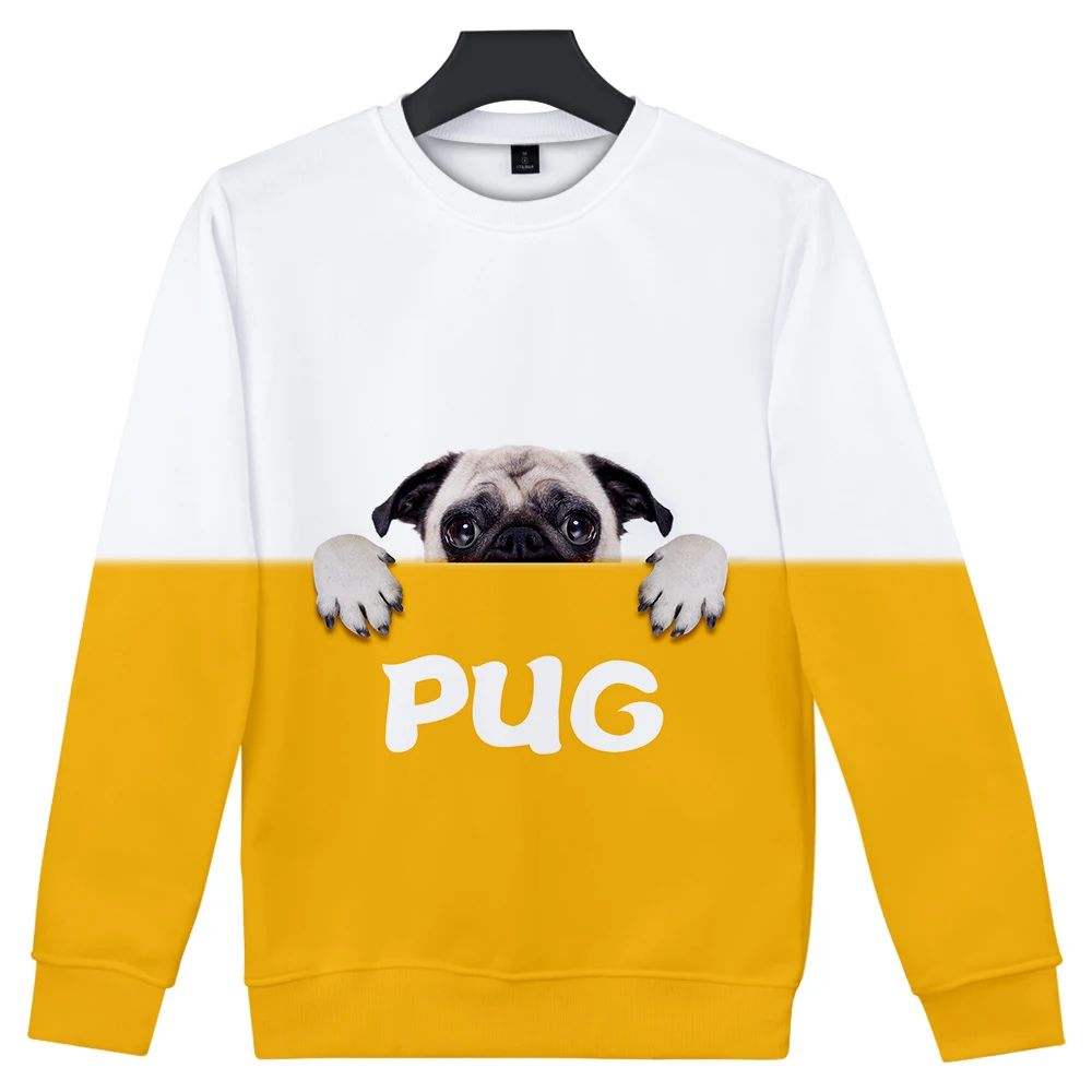 

2019 kawaii pug Streetwear Hoodies women O-Neck Long Sleeves Cotton Harajuku kawaii pug sweatshirt Spring Hoody for women