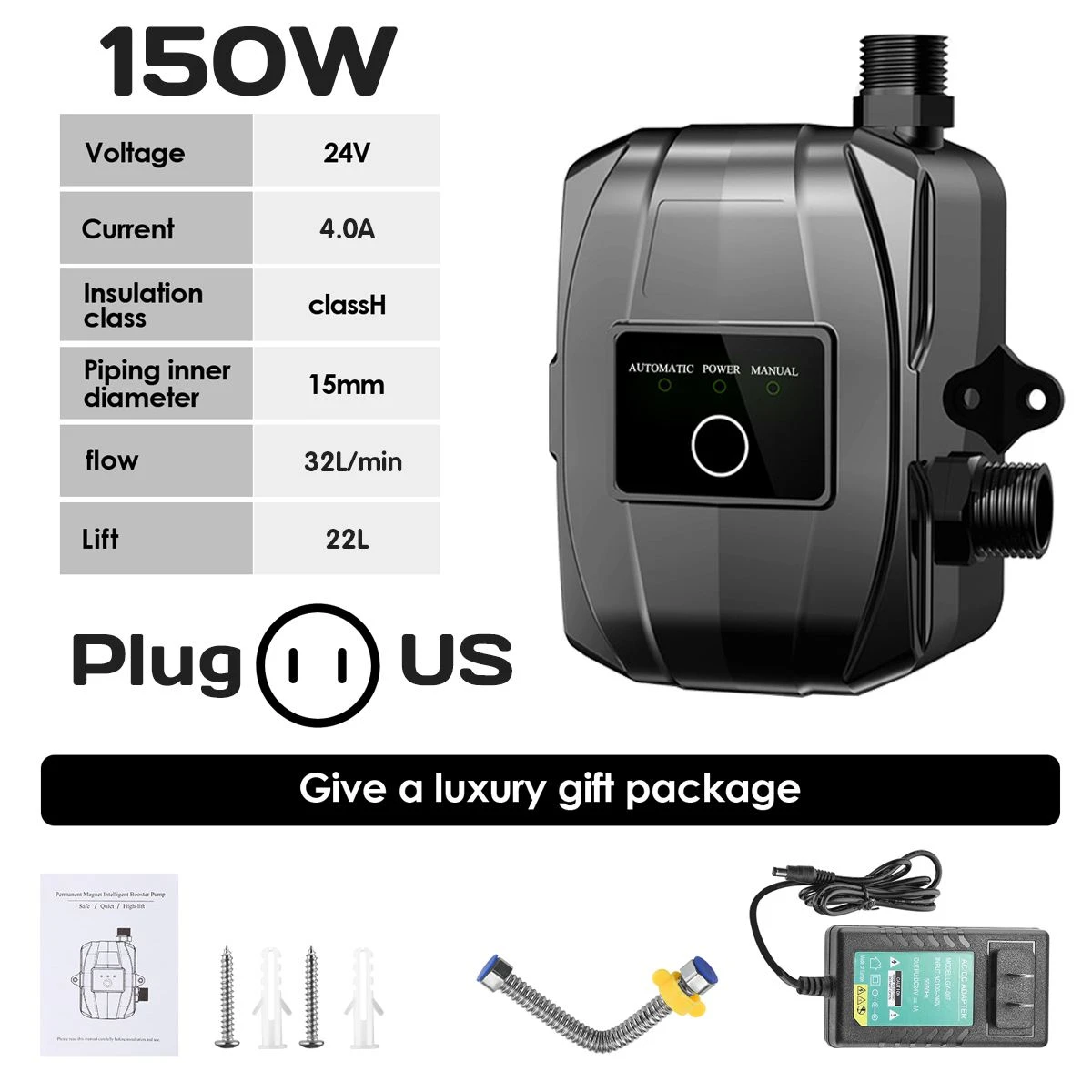 noiseless Booster Pump 75Feet 24V 150W Brushless Water Pump Auto Pressure Controller kitchen