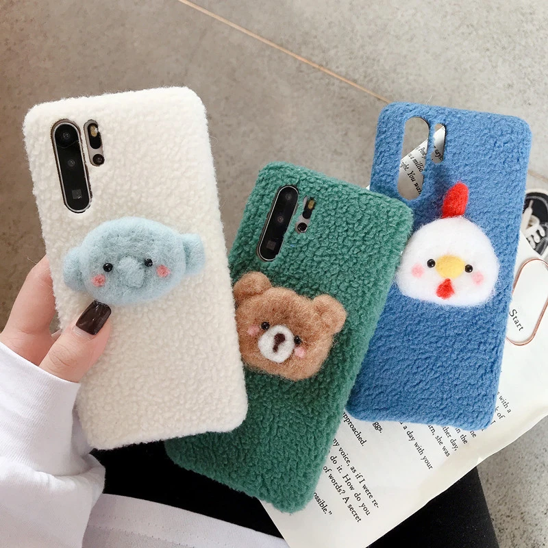 Милый мультяшный плюшевый пушистый чехол для huawei P30 P20 mate 30 Pro, чехол из мягкого ТПУ для huawei Honor 9X V20 Pro Nova 3 4 5 Pro Capa