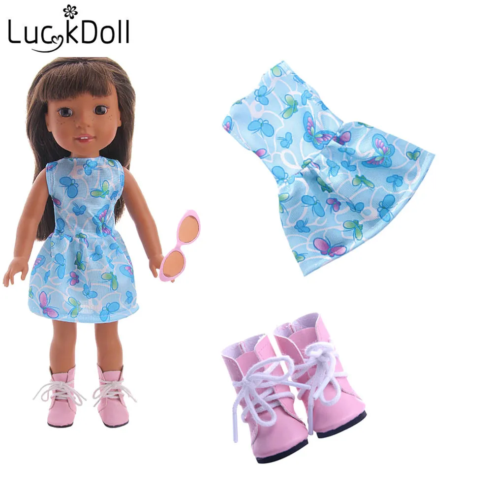 LUCKDOLL платье принцессы+ очки+ кожаные сапоги подходит для 14,5 американские кукольные аксессуары, игрушки для девочек, поколение, подарок на день рождения - Цвет: G1