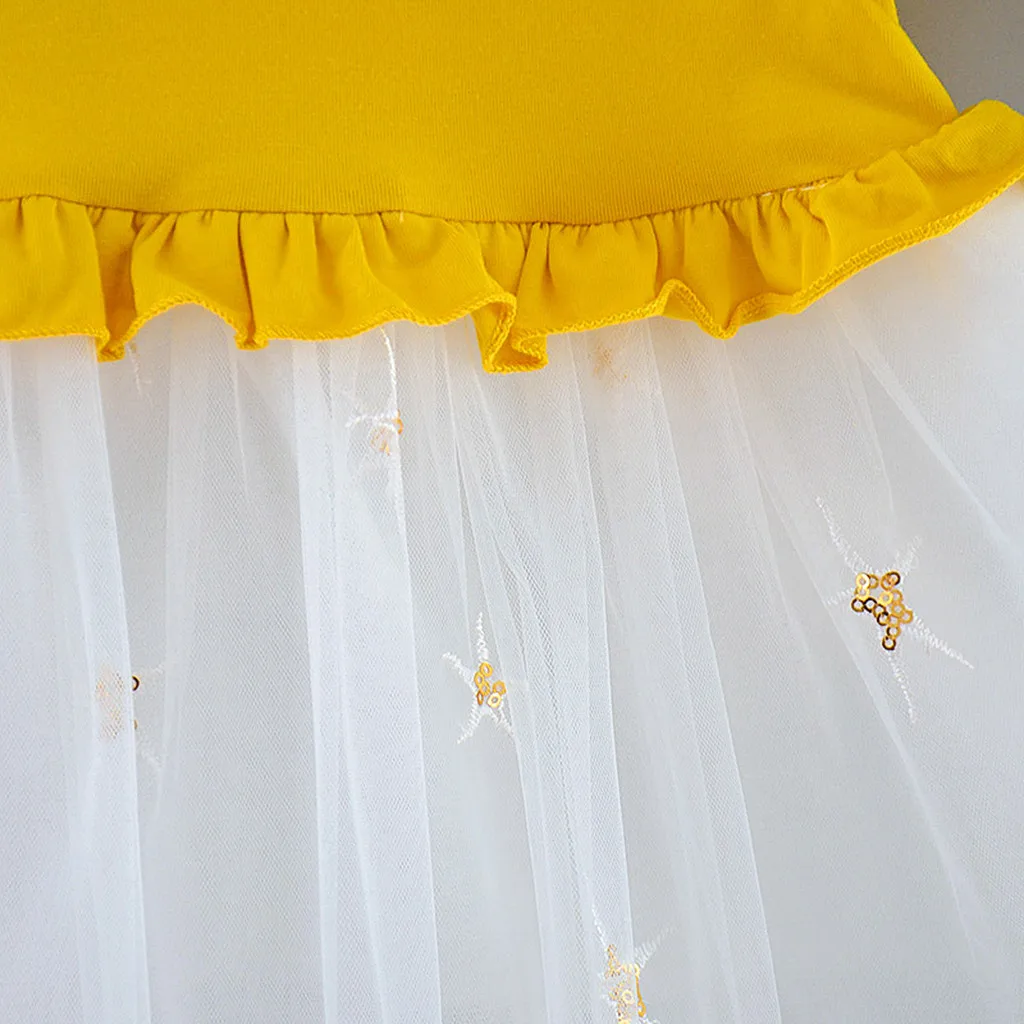 Топы с рисунком для маленьких девочек; фатиновое платье принцессы; повседневная одежда с круглым вырезом и короткими рукавами; детская праздничная одежда для девочек