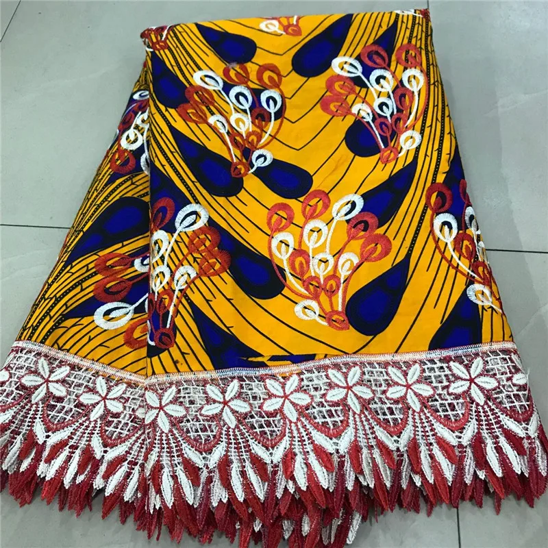 

2020 High Quality New Arrival Ankara 100% Cotton Wax Lace Wax Fabric African Embroidery Dutch Wax With Lace Fabric ZQ030312