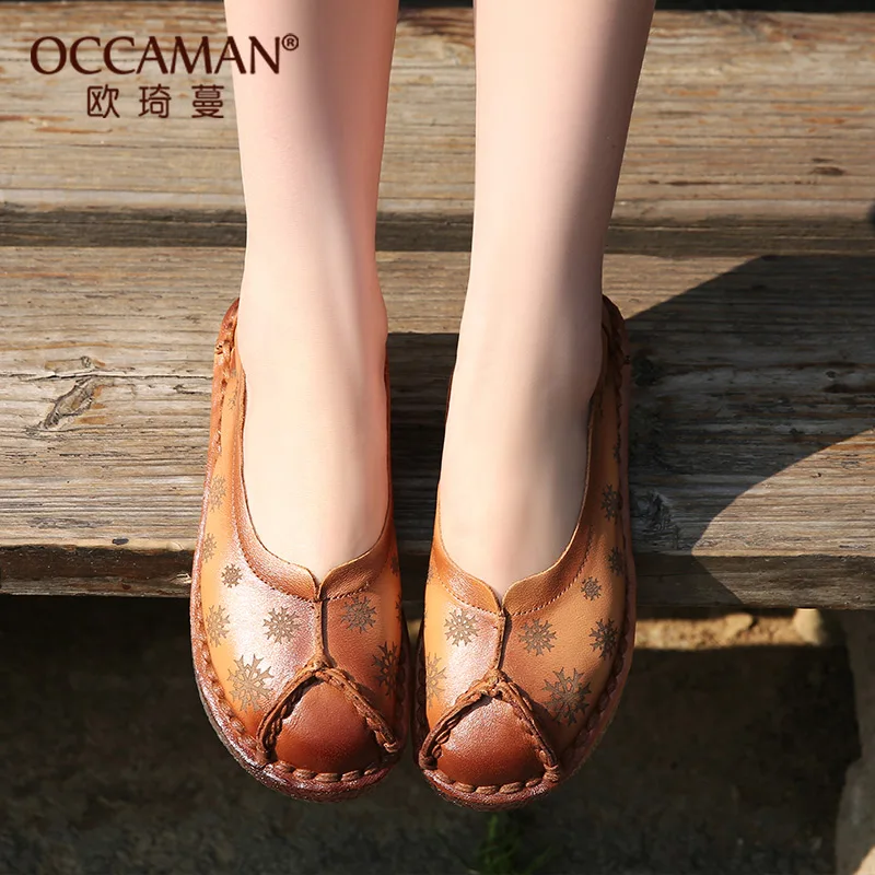 

OCCAMAN Fashion Handmade Flowers Flats Genuine Leather Original Style Mixed Colors Ladies Shoes In Stock 5172