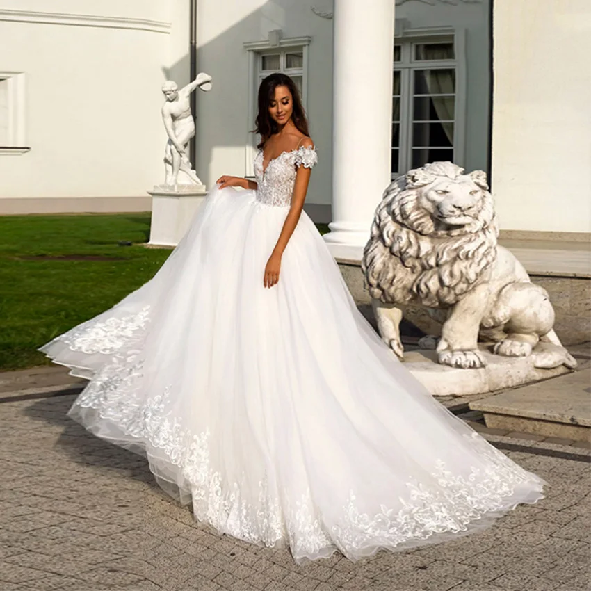

Sexy Open Back Lace A Line Wedding Dress Boho Off Shoulder Gown Bridal Dresses Robe De Mariee 2019 Custom Made Vestido De Novias