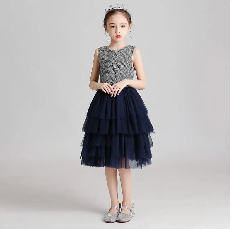 

Темно-синие кружевные платья для девочек с цветами для свадебной вечеринки, элегантные кружевные Детские платья принцесс для торжеств, одежда для первого причастия
