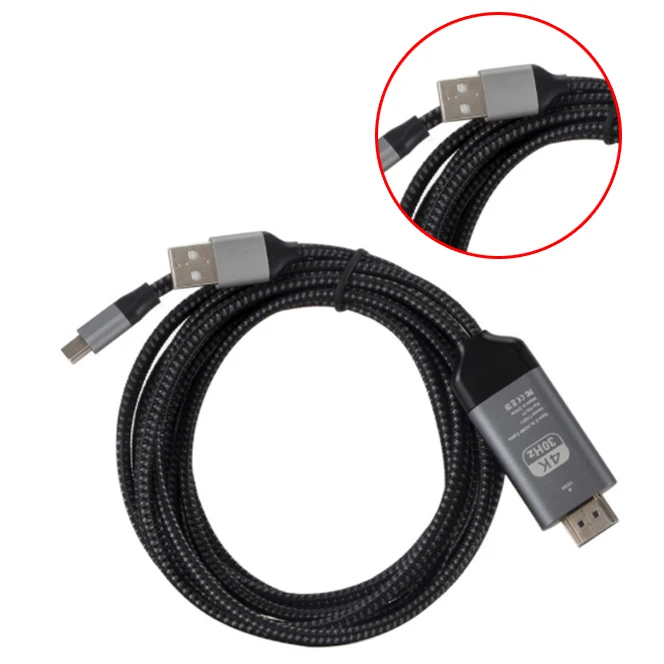 2 Meters Type C To Hdmi HDTV AV TV Cable Adapter 4K30Hz with 1M USB Power Cable To Hdmi Support 4K for TYype-C Black