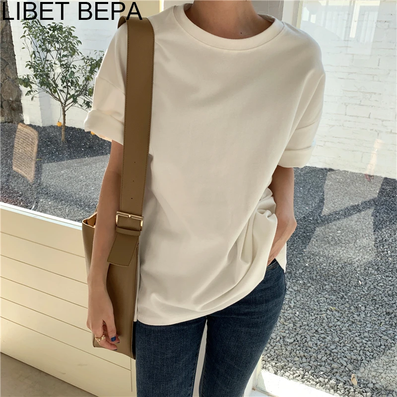 Новинка 2020 весна лето Женская длинная однотонная свободная Базовая Повседневная модная футболка минималистичный Топ T6789|Футболки|   | АлиЭкспресс