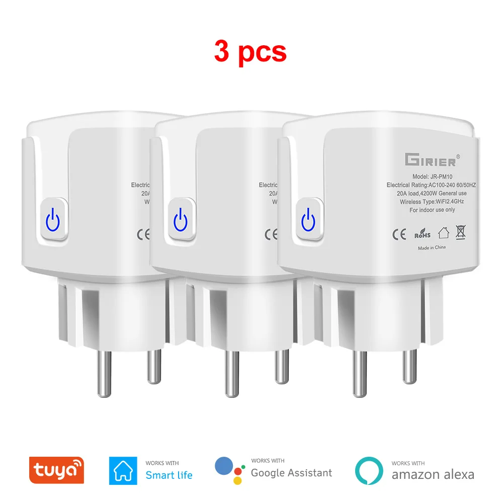 GIRIER Tuya Wifi Smart Plug 20A EU Smart Socket Outlet with Power Monitor Timer Function 4200W Compatible with Alexa Google Home 