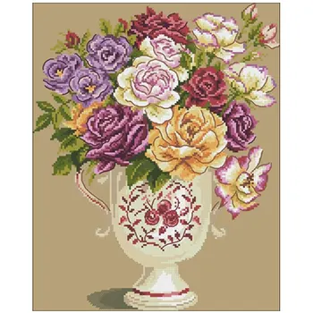 

Classical rose vase patterns Counted Cross Stitch 11CT 14CT 18CT DIY Cross Stitch Kits Embroidery Needlework Sets home decor
