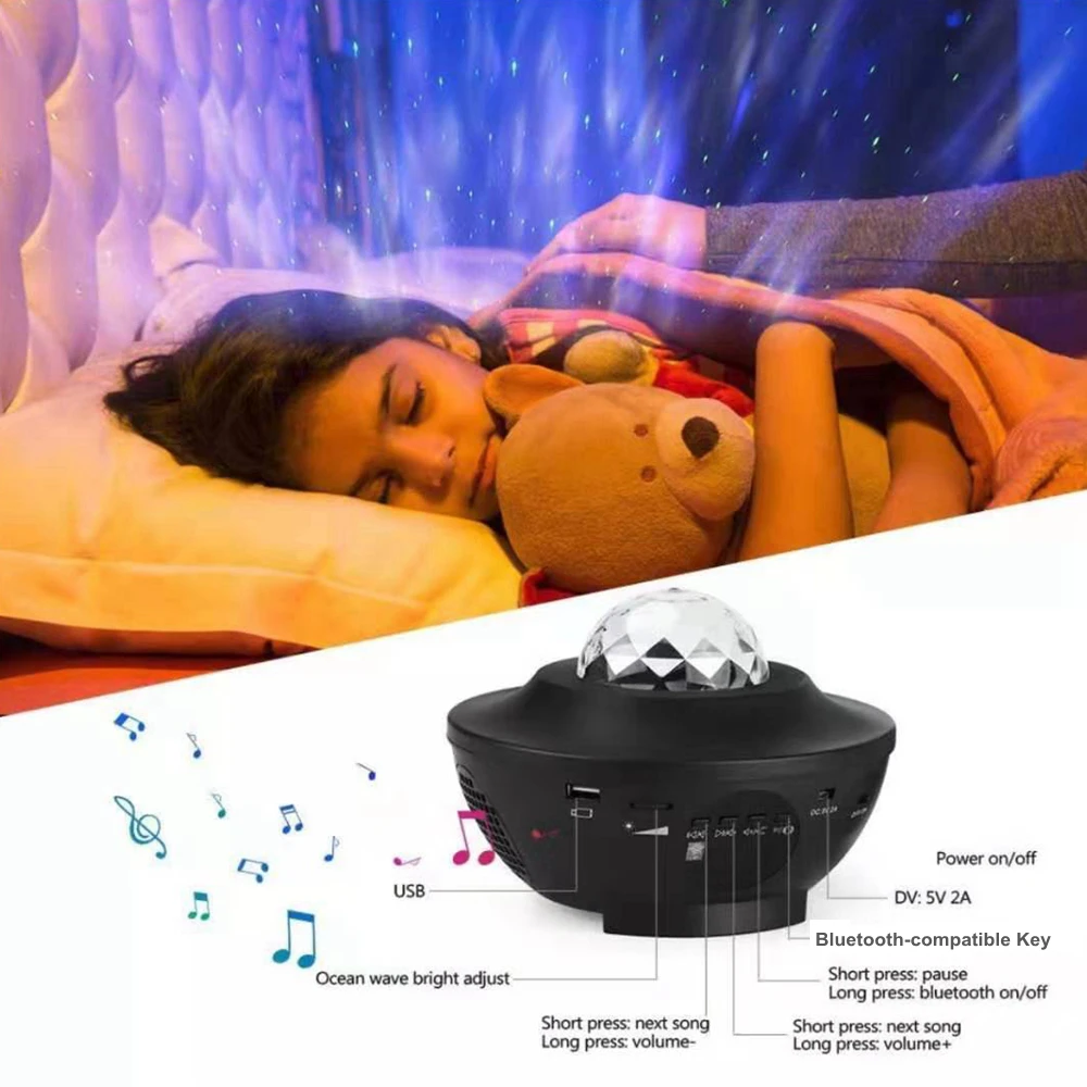 Romantic Colorful Starry Sky Ocean Projector Night Light  Remote Control Ocean Wave Projection Lamp Bluetooth-compatible Music nite light