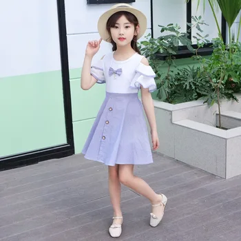 

Children Clothes Girls Summer Dress Kids Short Sleeve Strapless Bowknot Slim Waist Princess Dress Patchwork Toddler Girl Dresses