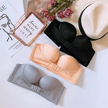 

Women Sport Bra Seamless Gather Strapless Push Up Bra Sexy Lingerie Invisible Brassiere Adjustable Front Closure Underwear Women