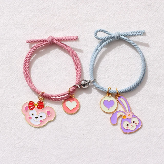 2pcs / Set Magnet Attracts Couple Bracelet Cute Cartoon Charm Jewelry Adjustable Elastic Rope Bracelets Lover Gift for Women Men 4