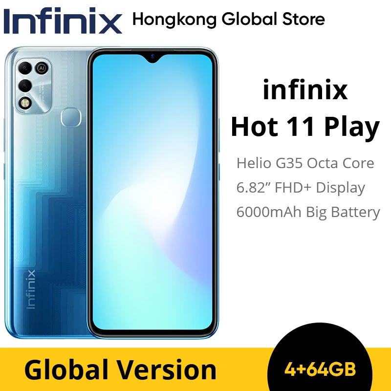 the best infinix phone Global Version Infinix Hot 11 Play 4GB RAM 64GB ROM 6.82'' HD+ Smartphone 6000mAh Battery Helio G35 13MP AI Dual Rear Camera infinix latest model