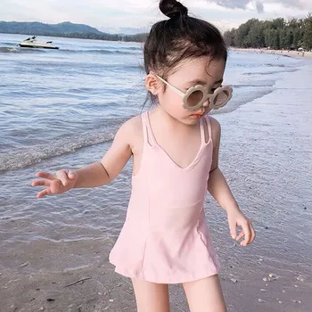 

Korean Style Summer Baby Girls Swimsuit One Pieces + Swimming Cap 2pcs Backless Cute Swimwear For Toddler Girls Kid Bathing Suit