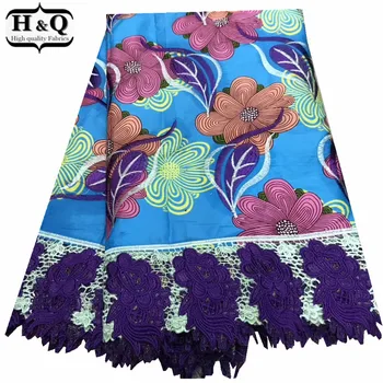 

African Print Lace Fabric 6 Yards Cotton Batik Lace Ankara Big Flower Embroidery Fabric Batik With Lace Nigerian Guipure Lace