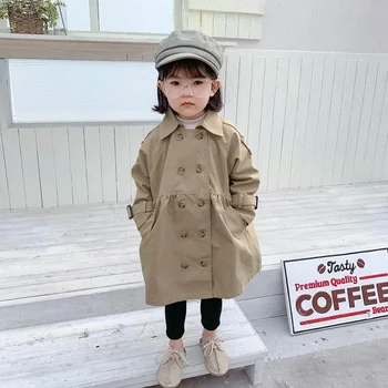 

Girls' windbreaker jacket, female baby, autumn mid-length coat, new female students, Korean style, leisure trend