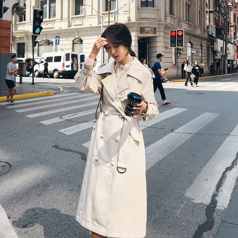 

Loose-Fit Double Breasted Loose-Fit Mid-length Trench Coat Overcoat Fashion Coat Loose-Fit