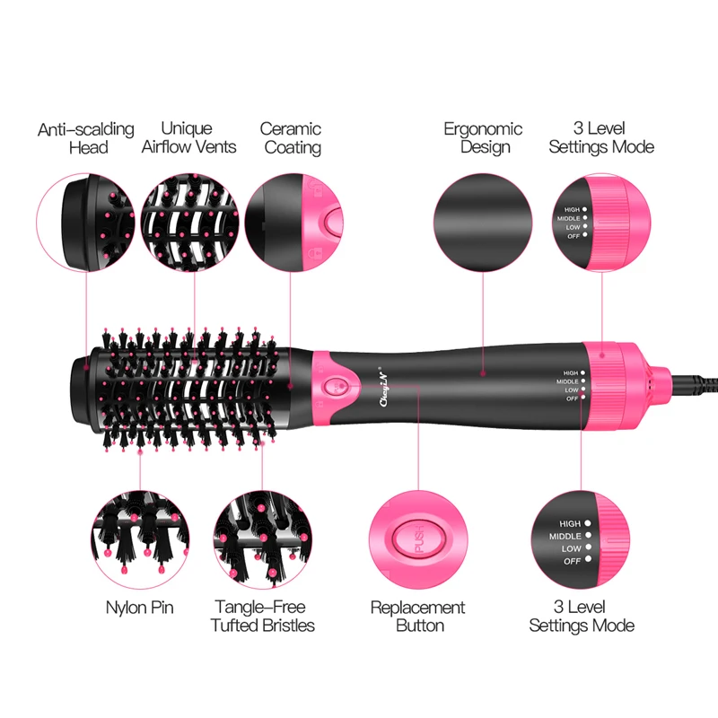 Escova de Secador de Cabelo Acima do ar 3 em 1 Intercambiáveis Rápido Aquecer Quente Pente Rolo Modelador Cabelo Elétrico Abaixo Secador 3 Velocidades 31 1000 w 9 do ar quente pente rolo modelador cabelo