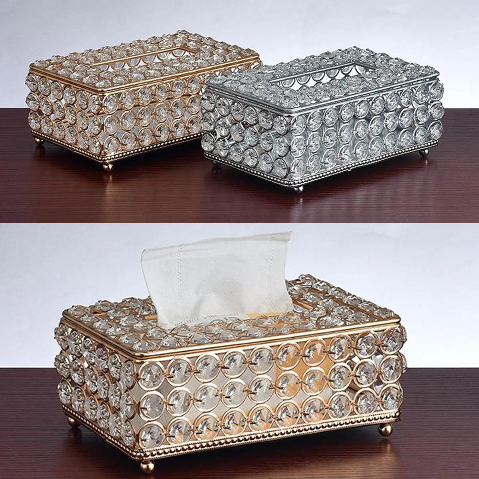 Shiny Tissue Box Elegant Napkin Holder for Living Room Bathroom Office ...