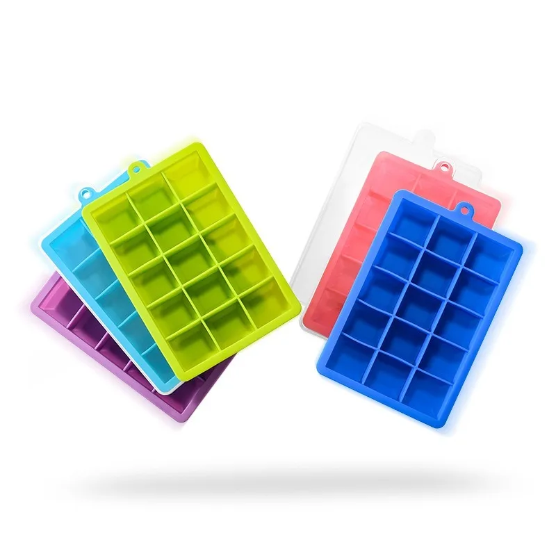 

15 Hole Silicone with Lid Ice Cube Mold DIY Square Ice Box Chocolate Cheese Jelly Kitchen Tool Cube Silicone Mold Popsicle Mold