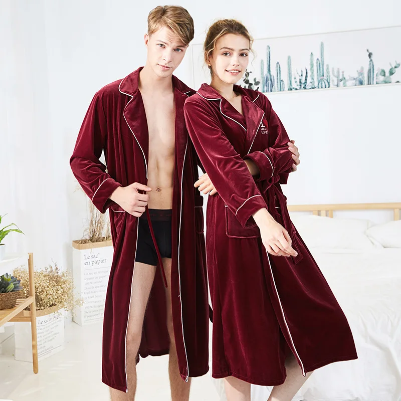 

2019 Ladies and Men Long Bathrobe Women Winter Pajamas Velour Autumn Bridesmaid Robes Dressing Gown Couple Sleepwear