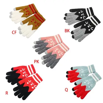 

Unisex Winter Touch Screen Gloves Cartoon Meow Cat Stripes Plush Lined Mittens M6CD
