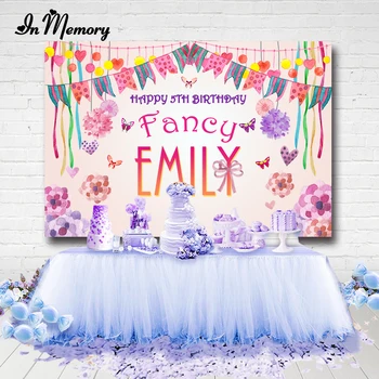 

InMemory Pink Theme Bunting Flowers Butterfly Photography Backgrounds Fancy Girls Birthday Party Backdrops Custom Photocall