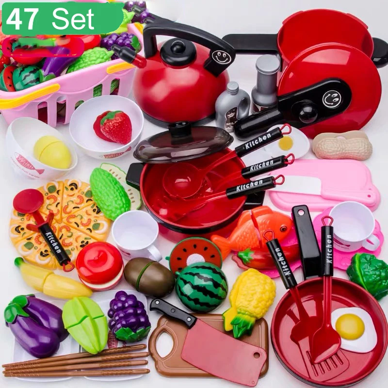 47 set Кухонные игры кухонный гарнитур игрушечный для девочек Дети ролевые игры миниатюрная еда Дети Кухня Мини пищевой контейнер сковородки чайник Набор инструментов - Цвет: 47 set