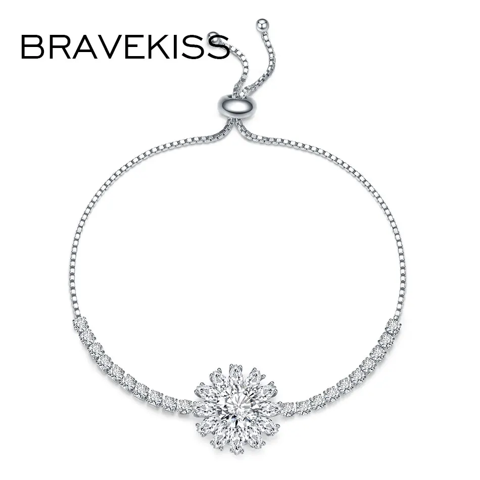 

Bravekiss CZ Women gift Bracelets Sunflower Fashion Friends Tennis White Bracelets Love Crystal Jewelry Accessories mujer UB0207