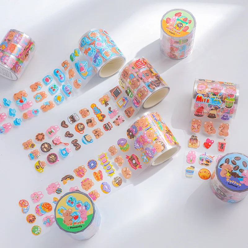 1 Roll PET Cute Cartoon Animals Stickers Scrapbooking Journal Diary