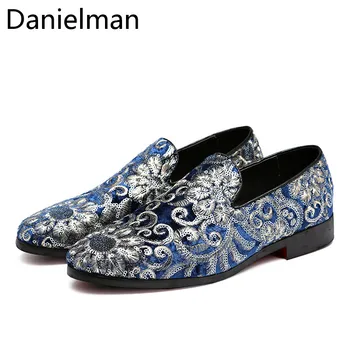 

Danielman Casual Shining Shoes Men Autumn Classic Embroidery Pattern Comfortable Dress Flats Shoes for Men Big Size 38-48