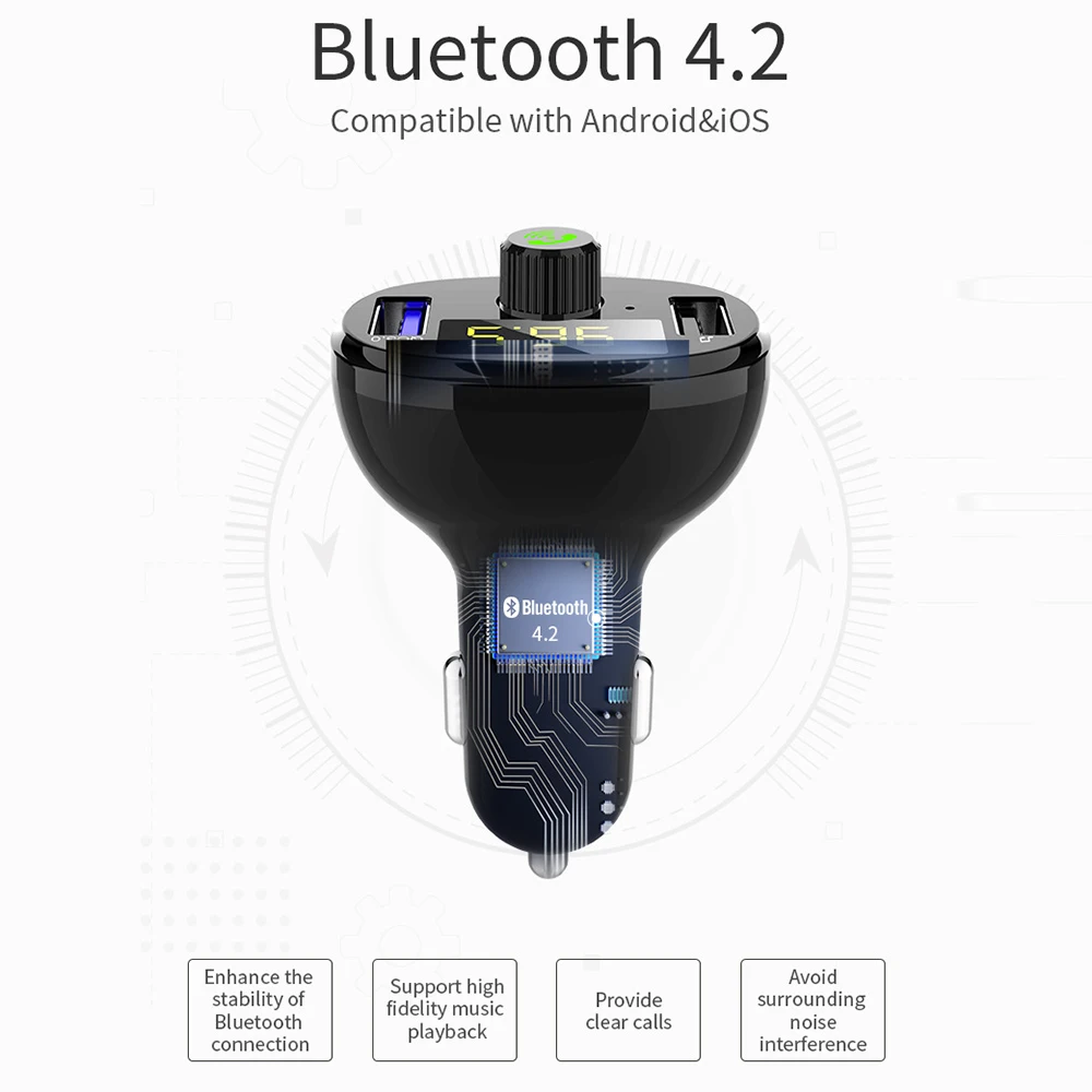 Автомобильный Bluetooth FM передатчик беспроводной Автомобильный USB зарядное устройство fm-модулятор передатчик Радио адаптер QC3.0 Handsfree MP3 плеер