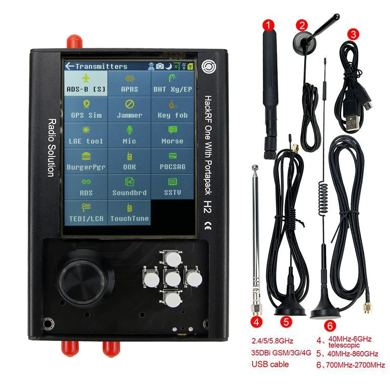 3.2 inches PortaPack H2 + HackRF One + Antenna + Aluminium Case Kit SDR Software Defined Radio 1MHz-6GHz Assembled