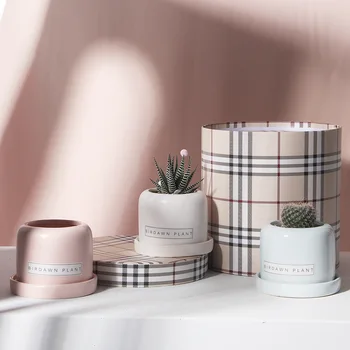 

Nordic Ins Matte Ceramic Succulent Flower Pot with Tray Cute Pink Blue Modern Minimalism Flowerpot Home Decor Gift Cute Simply