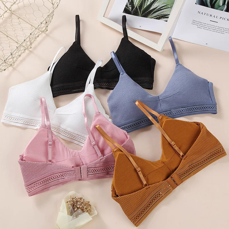 

Sexy Bra For Women Bralette Lace Beautiful Back Lingerie Wireless Underwear Soft Thin Cotton Push Up Bras Three Rows Two Buttons