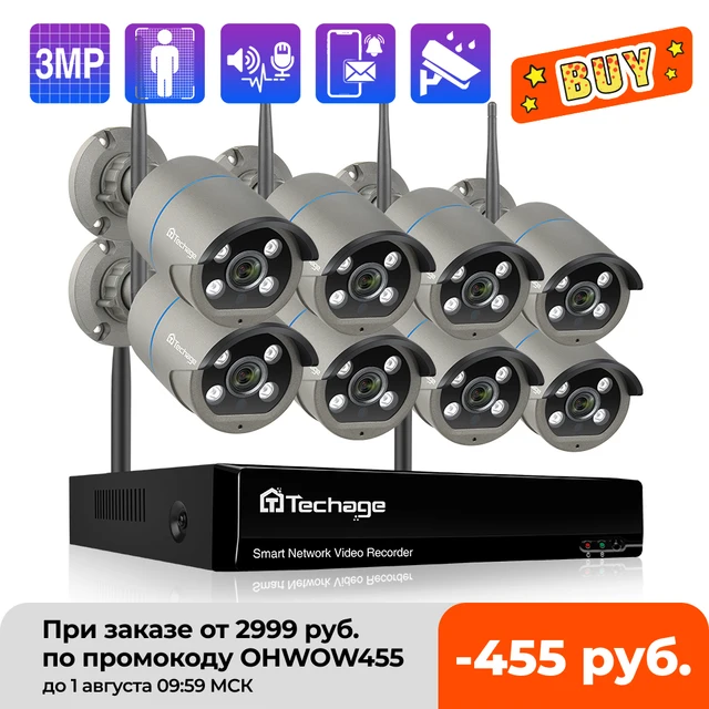 $- Techage Wireless Security Camera System 8CH 3MP WiFi IP Camera CCTV Video Surveillance Camera Kit Two-Way Audio Human Detection