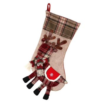 

Christmas Stockings Christmas Plaid Burlap Gift Box Christmas Tree Decoration New Year Gift Candy Bag Christmas Fireplace Decora