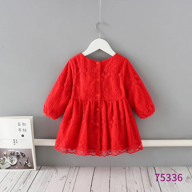 

2019 Autumn New Style Girls Birthday Dress Festive Chinese Red Children Spring And Autumn a Year of Age Formal Dress Princess Dr