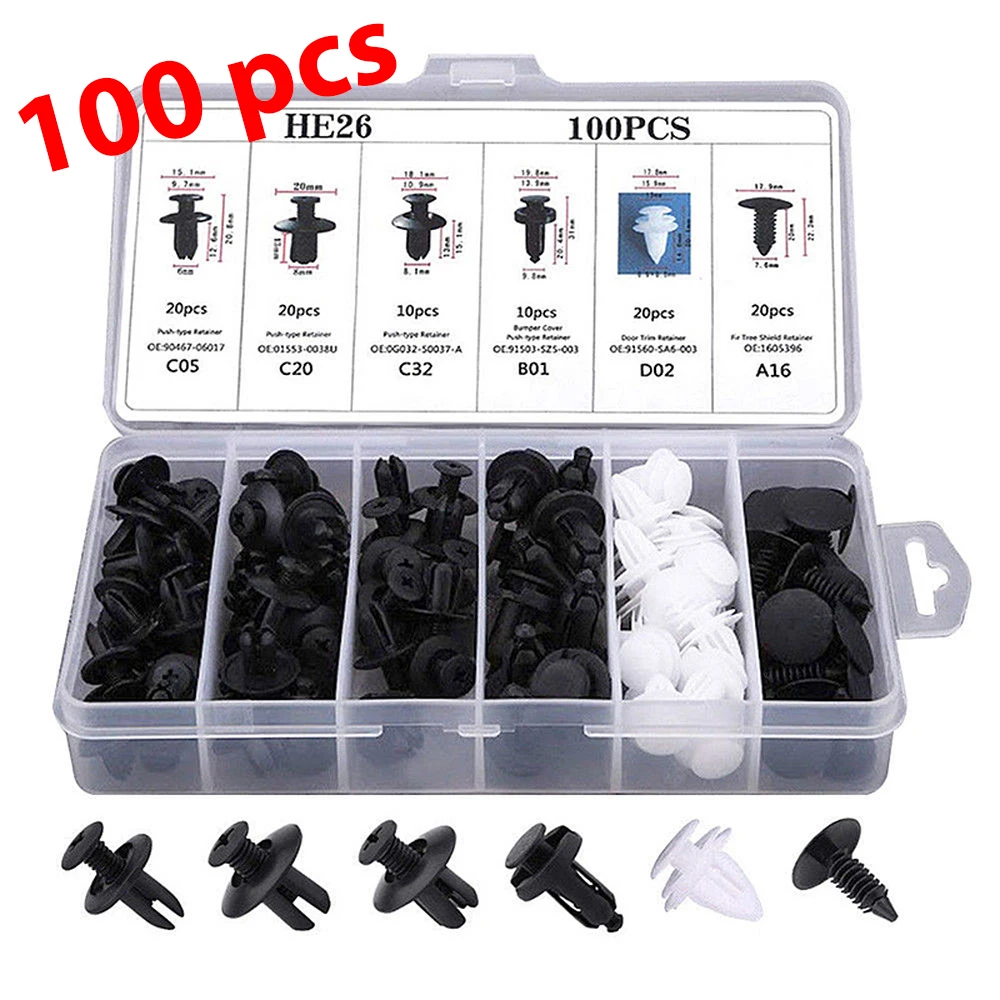 100pcs Mixed Car Plastic Bumper Fasteners Screws Clips Body Push Auto Door Trim Panel Retainer Pin Rivet Kit for Toyota Honda | Автомобили