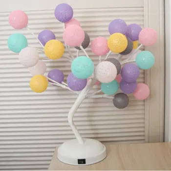 

24LED 32LEDs Battery or USB Power Cotton Ball Tree Night Light Table Lamp Desk Light for Festival Party Wedding Home Decor