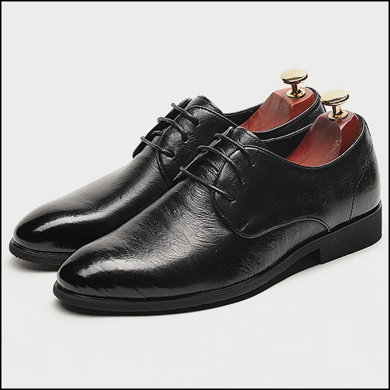 New Vintage Man Formal Dress Shoes Genuine Leather Ostrich Pattern Oxfords Pointed Toe Derby Men's Office Party Flats SS591