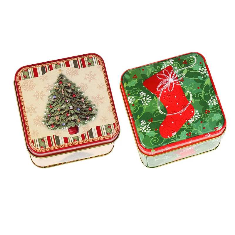 2pcs 4 шт. Рождественская мини-подарочная коробка для конфет Оловянная посылка для выпечки печенья чехол для хранения печенья контейнер для украшения дома - Цвет: 2pcs
